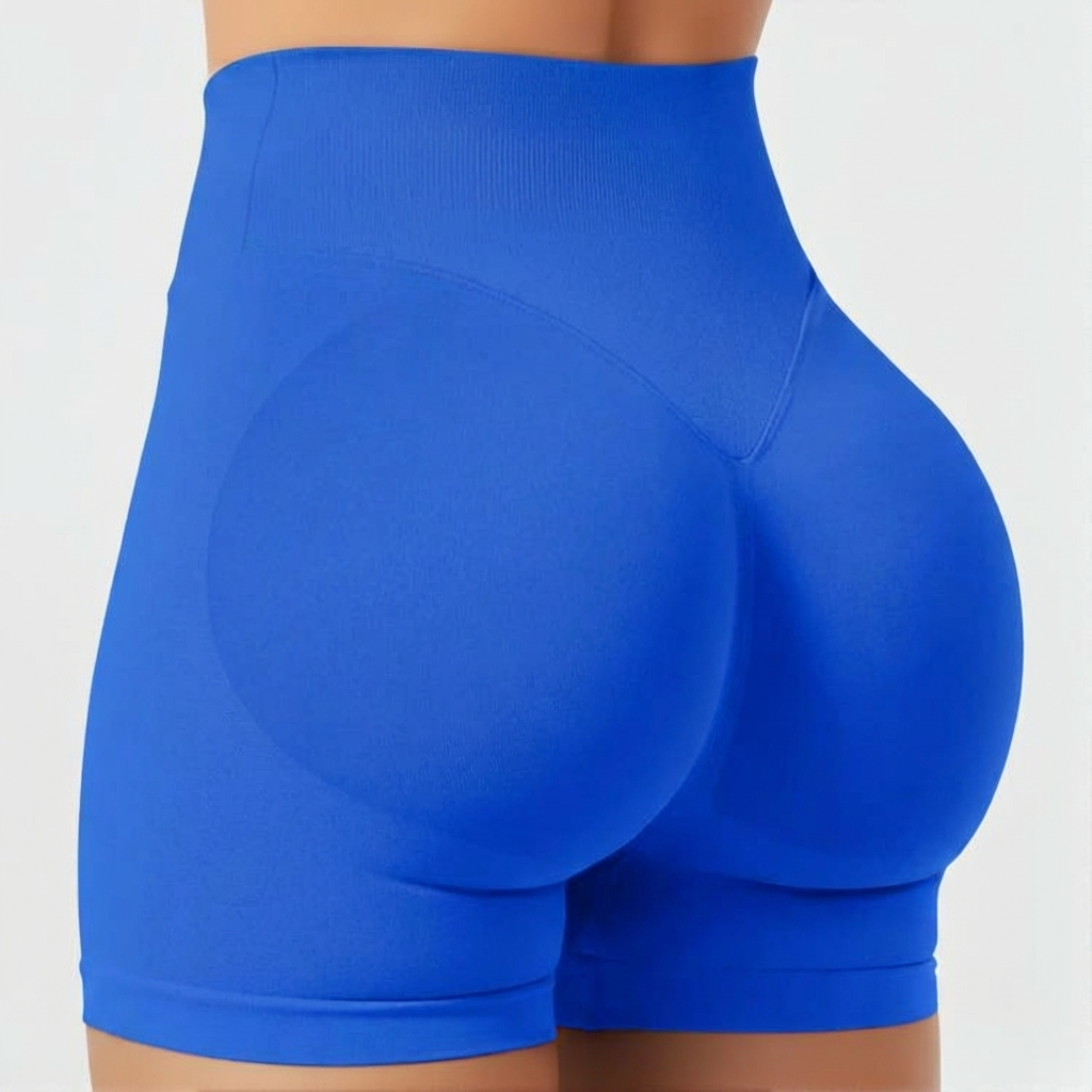 Blue SoftForm™ High-Rise Shorts on a plain background