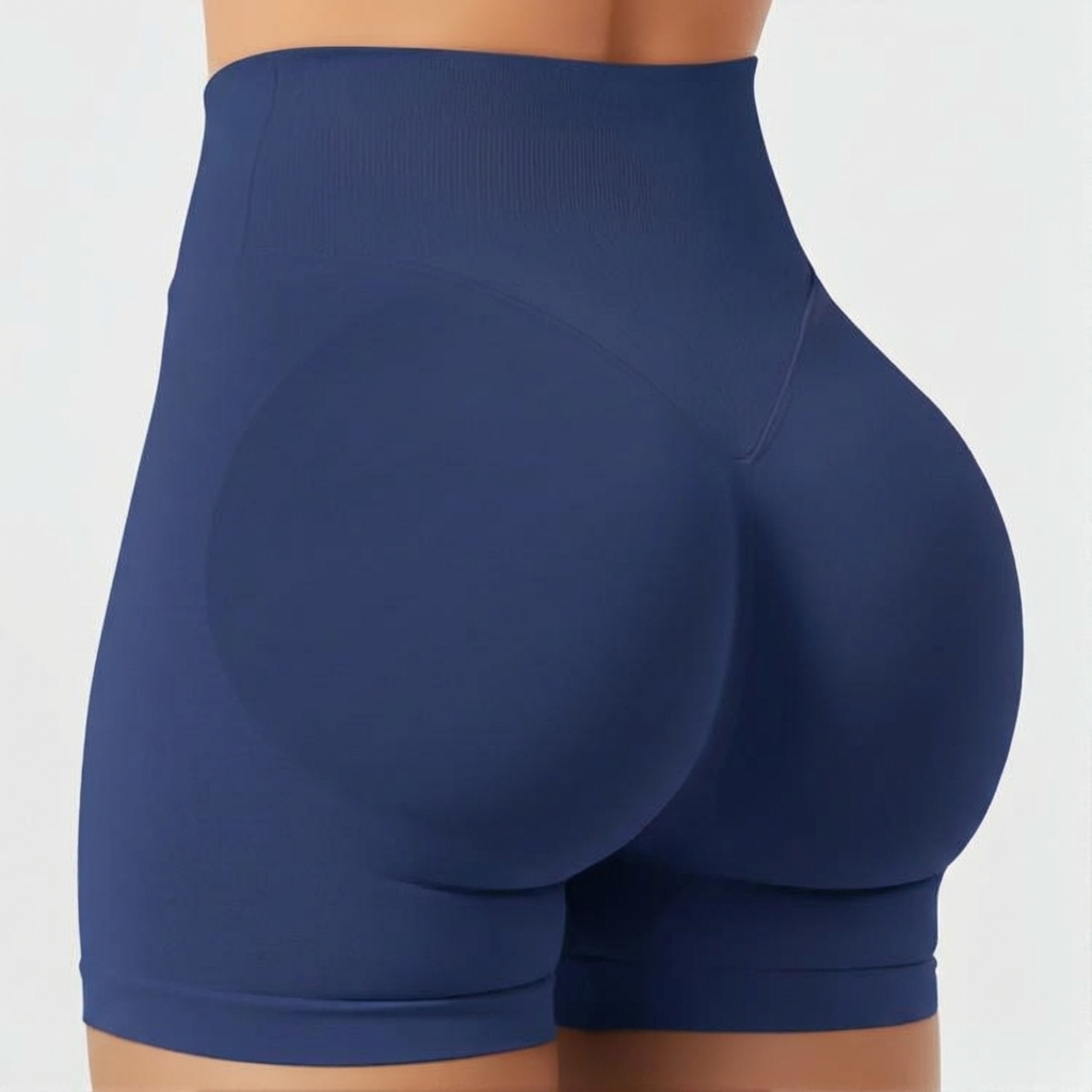 Navy blue SoftForm™ High-Rise Shorts on a plain background