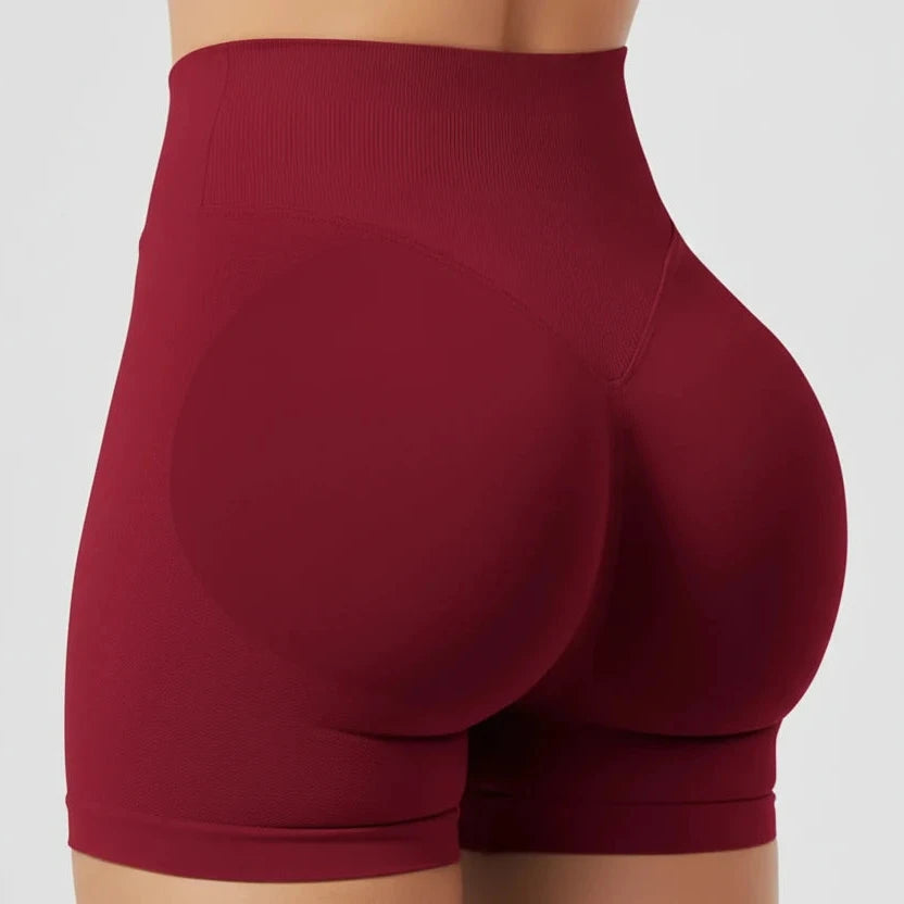 Maroon high-waisted SoftForm™ High-Rise Shorts  on a plain background